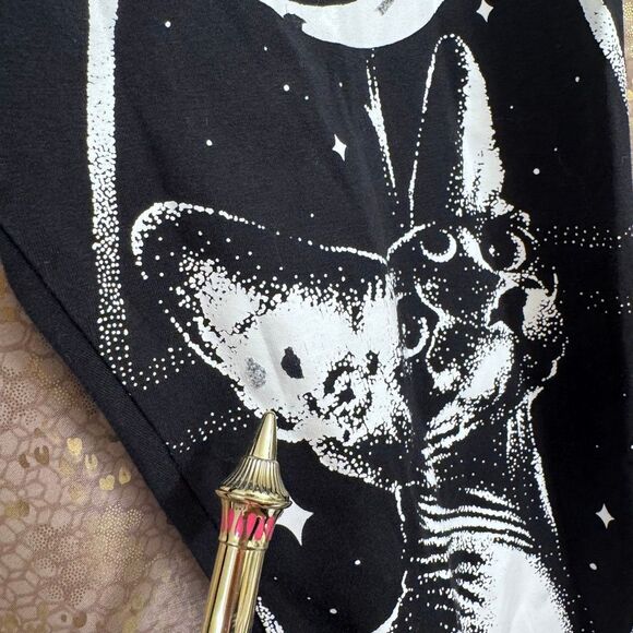 KILLSTAR Umbra Black White Printed Cat Night Sky Stretchy Goth Leggings XXL - Picture 3 of 11